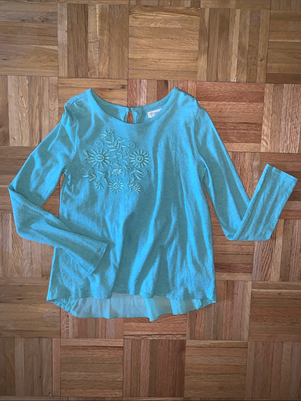 Tucker + Tate Embroidered Teal Top SEE BACK! Girls Size 7